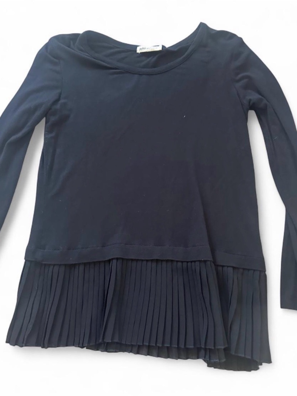 pebble and stone Black Long Sleeve Top with Pleated Hem